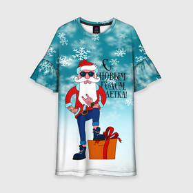 Детское платье 3D с принтом Hipster Santa 2022 в Новосибирске, 100% полиэстер | прямой силуэт, чуть расширенный к низу. Круглая горловина, на рукавах — воланы | 2022 | ded moroz | rock | santa | борода | дед мороз | нг | новый год | подарок | рок | санта | тату | хипстер