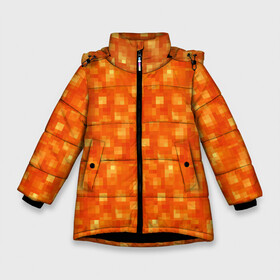 Зимняя куртка для девочек 3D с принтом Лава Майнкрафт в Новосибирске, ткань верха — 100% полиэстер; подклад — 100% полиэстер, утеплитель — 100% полиэстер. | длина ниже бедра, удлиненная спинка, воротник стойка и отстегивающийся капюшон. Есть боковые карманы с листочкой на кнопках, утяжки по низу изделия и внутренний карман на молнии. 

Предусмотрены светоотражающий принт на спинке, радужный светоотражающий элемент на пуллере молнии и на резинке для утяжки. | Тематика изображения на принте: minecraft | лава | лава майнкрафт | майн | майнкрафт