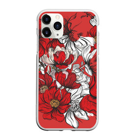 Чехол для iPhone 11 Pro матовый с принтом Цветы на алом фоне в Новосибирске, Силикон |  | алый | графика | маки | настроение | нежное | цветы