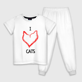 Детская пижама хлопок с принтом I Люблю Cats в Новосибирске, 100% хлопок |  брюки и футболка прямого кроя, без карманов, на брюках мягкая резинка на поясе и по низу штанин
 | cat | cats | и люблю кошек | кот | коты | кошка | кошки | кошки приколы | прикол с кошками | футболка кошка | я люблю котов