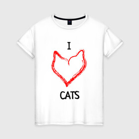 Женская футболка хлопок с принтом I Люблю Cats в Новосибирске, 100% хлопок | прямой крой, круглый вырез горловины, длина до линии бедер, слегка спущенное плечо | cat | cats | и люблю кошек | кот | коты | кошка | кошки | кошки приколы | прикол с кошками | футболка кошка | я люблю котов