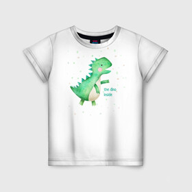 Детская футболка 3D с принтом Dino inside в Новосибирске, 100% гипоаллергенный полиэфир | прямой крой, круглый вырез горловины, длина до линии бедер, чуть спущенное плечо, ткань немного тянется | внутри | дино | динозавр | динозавр внутри | зверь | зверь внутри | зеленый | юрский период