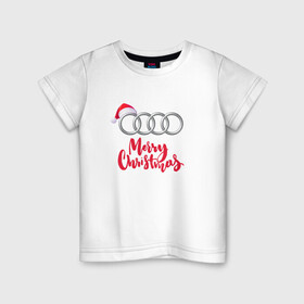 Детская футболка хлопок с принтом AUDI MERRY CHRISTMAS в Новосибирске, 100% хлопок | круглый вырез горловины, полуприлегающий силуэт, длина до линии бедер | Тематика изображения на принте: audi | auto | autosport | perfomance | quattro | rs | sport | авто | авто спорт | автомобиль | автомобильные | автоспорт | ауди | кватро | марка | машины | перфоманс | рс | спорт