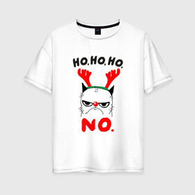 Женская футболка хлопок Oversize с принтом НЕПРАВИЛЬНЫЙ ОЛЕНЬ в Новосибирске, 100% хлопок | свободный крой, круглый ворот, спущенный рукав, длина до линии бедер
 | 2022 | cat | cats | christmas | cold | deer | klaus | mem | meme | memes | merry | new | santa | snow | what | winter | year | год | зима | клаус | кот | котейка | котенок | котик | котэ | кошка | мем | мемы | мороз | новый | олень | рождес