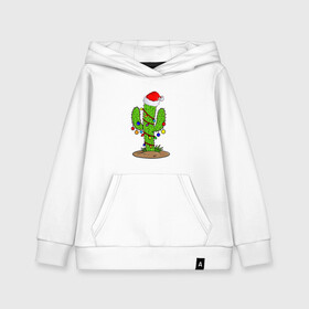 Детская толстовка хлопок с принтом НОВОГОДНИЙ КАКТУС CHRISTMAS CACTUS в Новосибирске, 100% хлопок | Круглый горловой вырез, эластичные манжеты, пояс, капюшен | 2022 | cactus | christmas | cold | garland | klaus | merry | new | santa | snow | winter | year | герлянды | гирлянда | год | елка | ёлки | ель | зима | кактус | клаус | мороз | новый | рождество | санта | снег | фонарики | холод