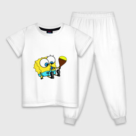 Детская пижама хлопок с принтом Губка Боб Пупс в Новосибирске, 100% хлопок |  брюки и футболка прямого кроя, без карманов, на брюках мягкая резинка на поясе и по низу штанин
 | губка боб | желтый | квадратные штаны | малыш | мультфильм | памперс | соска | спанч боб
