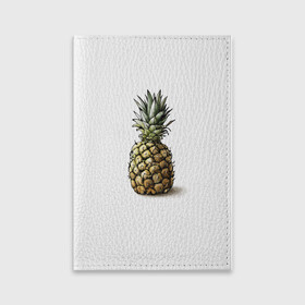 Обложка для паспорта матовая кожа с принтом Pineapple watercolor в Новосибирске, натуральная матовая кожа | размер 19,3 х 13,7 см; прозрачные пластиковые крепления | Тематика изображения на принте: pineapple | ананас | графика | еда | рисунок | фрукт