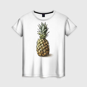 Женская футболка 3D с принтом Pineapple watercolor в Новосибирске, 100% полиэфир ( синтетическое хлопкоподобное полотно) | прямой крой, круглый вырез горловины, длина до линии бедер | pineapple | ананас | графика | еда | рисунок | фрукт