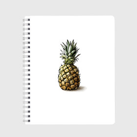 Тетрадь с принтом Pineapple watercolor в Новосибирске, 100% бумага | 48 листов, плотность листов — 60 г/м2, плотность картонной обложки — 250 г/м2. Листы скреплены сбоку удобной пружинной спиралью. Уголки страниц и обложки скругленные. Цвет линий — светло-серый
 | pineapple | ананас | графика | еда | рисунок | фрукт