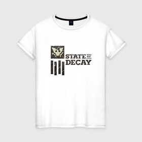 Женская футболка хлопок с принтом State of Decay Iron Logo в Новосибирске, 100% хлопок | прямой крой, круглый вырез горловины, длина до линии бедер, слегка спущенное плечо | logo | state of decay | survival horror | undead labs | загнивающий штат | зомби апокалипсис | лого | логотип | стадия разложения | стейт оф декай | эмблема
