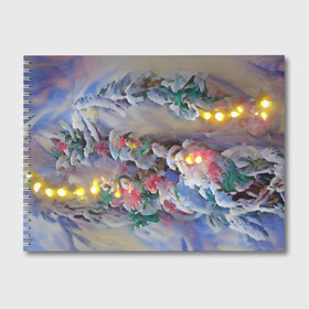 Альбом для рисования с принтом Уютное новогоднее настроение в Новосибирске, 100% бумага
 | матовая бумага, плотность 200 мг. | Тематика изображения на принте: гирлянда | дед мороз | зима | новый год | огни | подарки | праздник | рождество | снегурочка | тренд