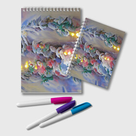 Блокнот с принтом Уютное новогоднее настроение в Новосибирске, 100% бумага | 48 листов, плотность листов — 60 г/м2, плотность картонной обложки — 250 г/м2. Листы скреплены удобной пружинной спиралью. Цвет линий — светло-серый
 | Тематика изображения на принте: гирлянда | дед мороз | зима | новый год | огни | подарки | праздник | рождество | снегурочка | тренд