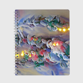 Тетрадь с принтом Уютное новогоднее настроение в Новосибирске, 100% бумага | 48 листов, плотность листов — 60 г/м2, плотность картонной обложки — 250 г/м2. Листы скреплены сбоку удобной пружинной спиралью. Уголки страниц и обложки скругленные. Цвет линий — светло-серый
 | Тематика изображения на принте: гирлянда | дед мороз | зима | новый год | огни | подарки | праздник | рождество | снегурочка | тренд