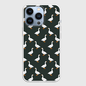 Чехол для iPhone 13 Pro с принтом Гуси паттерн в Новосибирске,  |  | Тематика изображения на принте: goose | gooses | водоплавающие животные | гуси | гусь | дичь | домашние птицы | животные | паттерн | птицы | утки