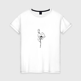 Женская футболка хлопок с принтом Цветок любви (оригинальный черный) в Новосибирске, 100% хлопок | прямой крой, круглый вырез горловины, длина до линии бедер, слегка спущенное плечо | девушке | любви | любовь | подарок | цветок | цветочек