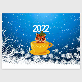 Поздравительная открытка с принтом Тигр в кружке (Новый год 2022) в Новосибирске, 100% бумага | плотность бумаги 280 г/м2, матовая, на обратной стороне линовка и место для марки
 | 2022 | год тигра | новый год | новый год 2022 | символ года | тигр | тигренок | тигрица | тигры