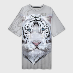 Платье-футболка 3D с принтом Снежный нежный тигр в Новосибирске,  |  | tiger | белый тигр | животное | символ года | снежный тигр | тигр | хищник