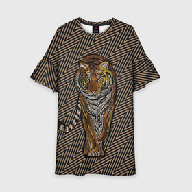 Детское платье 3D с принтом Благородный тигр в Новосибирске, 100% полиэстер | прямой силуэт, чуть расширенный к низу. Круглая горловина, на рукавах — воланы | Тематика изображения на принте: благородный | грация | животное | символ года | тигр | хищник