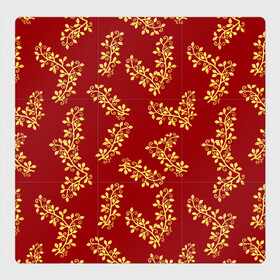 Магнитный плакат 3Х3 с принтом Золотые веточки на ярко красном фоне в Новосибирске, Полимерный материал с магнитным слоем | 9 деталей размером 9*9 см | gold | plants | red | twigs | веточки | день влюбленных | золото | золотой | красный | любовь | новый год | подарок | праздник | растения