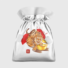 Подарочный 3D мешок с принтом Золотой тигр 2022 Tigr в Новосибирске, 100% полиэстер | Размер: 29*39 см | Тематика изображения на принте: 2022 | new year | tiger | water tiger | водяной тигр | символ года