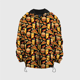Детская куртка 3D с принтом Fast Food (Фастфуд) в Новосибирске, 100% полиэстер | застежка — молния, подол и капюшон оформлены резинкой с фиксаторами, по бокам — два кармана без застежек, один потайной карман на груди, плотность верхнего слоя — 90 г/м2; плотность флисового подклада — 260 г/м2 | burger | cheeseburger | fast food | hamburger | hot dog | pizza | taco burrito | блюдо | бургер | быстрое питание | гамбургер | еда | жратва | завтрак | корм | кушанье | макдоналдс | обед | перекус | пицца | пища | повар