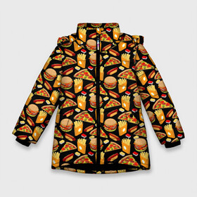 Зимняя куртка для девочек 3D с принтом Fast Food (Фастфуд) в Новосибирске, ткань верха — 100% полиэстер; подклад — 100% полиэстер, утеплитель — 100% полиэстер. | длина ниже бедра, удлиненная спинка, воротник стойка и отстегивающийся капюшон. Есть боковые карманы с листочкой на кнопках, утяжки по низу изделия и внутренний карман на молнии. 

Предусмотрены светоотражающий принт на спинке, радужный светоотражающий элемент на пуллере молнии и на резинке для утяжки. | burger | cheeseburger | fast food | hamburger | hot dog | pizza | taco burrito | блюдо | бургер | быстрое питание | гамбургер | еда | жратва | завтрак | корм | кушанье | макдоналдс | обед | перекус | пицца | пища | повар