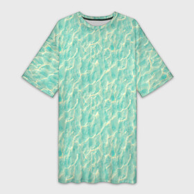 Платье-футболка 3D с принтом Лазурная вода в Новосибирске,  |  | берег | вода | волны | голубая лагуна | море | одежда с водой | океан | пляж | река | речка