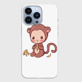 Чехол для iPhone 13 Pro с принтом Милая обезьяна ест банан в Новосибирске,  |  | Тематика изображения на принте: бананы | животное | животные | милое | милое животное | мир | обезьяна