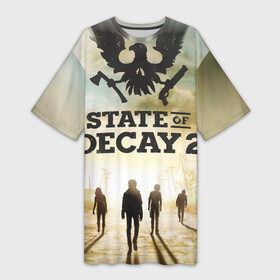 Платье-футболка 3D с принтом Poster  State of Decay (+спина) в Новосибирске,  |  | poster | state of decay | survival horror | undead labs | загнивающий штат | зомби апокалипсис | постер | стадия разложения | стейт оф декай