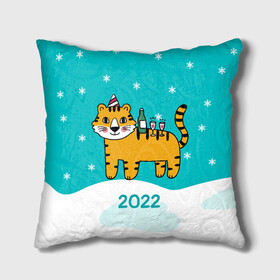 Подушка 3D с принтом Новогодний стол - тигр в Новосибирске, наволочка – 100% полиэстер, наполнитель – холлофайбер (легкий наполнитель, не вызывает аллергию). | состоит из подушки и наволочки. Наволочка на молнии, легко снимается для стирки | 2022 | год тигра | новый год | новый год 2022 | символ года | тигр | тигренок | тигрица | тигры