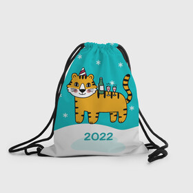 Рюкзак-мешок 3D с принтом Новогодний стол - тигр в Новосибирске, 100% полиэстер | плотность ткани — 200 г/м2, размер — 35 х 45 см; лямки — толстые шнурки, застежка на шнуровке, без карманов и подкладки | Тематика изображения на принте: 2022 | год тигра | новый год | новый год 2022 | символ года | тигр | тигренок | тигрица | тигры