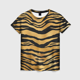 Женская футболка 3D с принтом Текстура шкуры тигра в Новосибирске, 100% полиэфир ( синтетическое хлопкоподобное полотно) | прямой крой, круглый вырез горловины, длина до линии бедер | 2022 | год тигра | новый год | новый год 2022 | символ года | тигр | тигренок | тигрица | тигры
