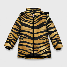 Зимняя куртка для девочек 3D с принтом Текстура шкуры тигра в Новосибирске, ткань верха — 100% полиэстер; подклад — 100% полиэстер, утеплитель — 100% полиэстер. | длина ниже бедра, удлиненная спинка, воротник стойка и отстегивающийся капюшон. Есть боковые карманы с листочкой на кнопках, утяжки по низу изделия и внутренний карман на молнии. 

Предусмотрены светоотражающий принт на спинке, радужный светоотражающий элемент на пуллере молнии и на резинке для утяжки. | 2022 | год тигра | новый год | новый год 2022 | символ года | тигр | тигренок | тигрица | тигры