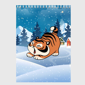 Скетчбук с принтом Тигренок подтягивается в Новосибирске, 100% бумага
 | 48 листов, плотность листов — 100 г/м2, плотность картонной обложки — 250 г/м2. Листы скреплены сверху удобной пружинной спиралью | Тематика изображения на принте: 2022 | год тигра | новый год | новый год 2022 | символ года | тигр | тигренок | тигрица | тигры