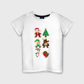 Детская футболка хлопок с принтом ВОСЬМИБИТНЫЙ НОВЫЙ ГОД в Новосибирске, 100% хлопок | круглый вырез горловины, полуприлегающий силуэт, длина до линии бедер | 2022 | 8 | 8bit | bit | christmas | cold | deer | klaus | merry | new | santa | snow | snowman | winter | year | восьмибитный | год | дед | елка | зима | клаус | мороз | новый | олень | рождество | санта | снег | снеговик | холод