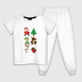 Детская пижама хлопок с принтом ВОСЬМИБИТНЫЙ НОВЫЙ ГОД в Новосибирске, 100% хлопок |  брюки и футболка прямого кроя, без карманов, на брюках мягкая резинка на поясе и по низу штанин
 | 2022 | 8 | 8bit | bit | christmas | cold | deer | klaus | merry | new | santa | snow | snowman | winter | year | восьмибитный | год | дед | елка | зима | клаус | мороз | новый | олень | рождество | санта | снег | снеговик | холод