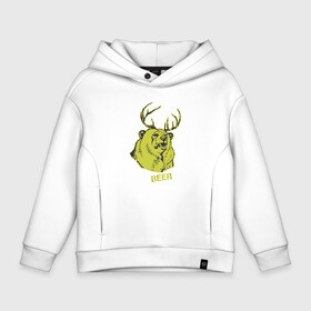 Детское худи Oversize хлопок с принтом Macs Beer Deer в Новосибирске, френч-терри — 70% хлопок, 30% полиэстер. Мягкий теплый начес внутри —100% хлопок | боковые карманы, эластичные манжеты и нижняя кромка, капюшон на магнитной кнопке | deer | macs | macs beer bear | медведь | мишка | олень | прикол | рога