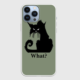 Чехол для iPhone 13 Pro Max с принтом What Что в Новосибирске,  |  | black cat | cat | fearsome | halloween | question | silhouette | stern look | what | вопрос | кошка | силуэт | суровый взгляд | хеллоуин | черный кот | что