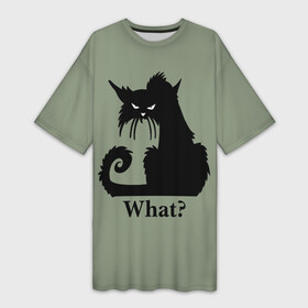 Платье-футболка 3D с принтом What Что в Новосибирске,  |  | Тематика изображения на принте: black cat | cat | fearsome | halloween | question | silhouette | stern look | what | вопрос | кошка | силуэт | суровый взгляд | хеллоуин | черный кот | что