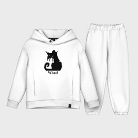 Детский костюм хлопок Oversize с принтом What   Что в Новосибирске,  |  | black cat | cat | fearsome | halloween | question | silhouette | stern look | what | вопрос | кошка | силуэт | суровый взгляд | хеллоуин | черный кот | что