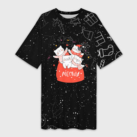 Платье-футболка 3D с принтом Котята новогодние в Новосибирске,  |  | 2022 | happy new year | merry christmas | год тигра | зима близко | котики | коты | котята | нг | новогодний | новый год | новый год 2022 | рождество | символ 2022 года | снег | снежинки