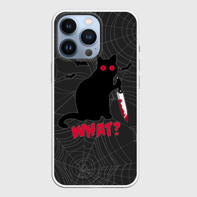 Чехол для iPhone 13 Pro с принтом What Кот убийца в Новосибирске,  |  | bats | blood | cat | halloween | killer | maniac | what | with a knife | кот | кошка | кровь | летучие мыши | с ножом | хеллоуин | что