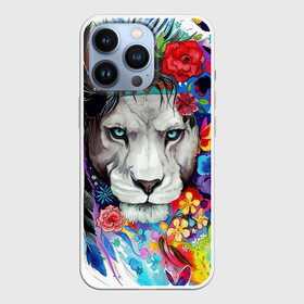 Чехол для iPhone 13 Pro с принтом Лев   сильный взгляд в Новосибирске,  |  | art | lions | арт | животные | львы | перья | рисунок | цветы