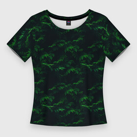 Женская футболка 3D Slim с принтом Еловый рай в Новосибирске,  |  | ели | елки | камуфляж ели | камуфляж ёлки | одежда 3d | одежда полная запечатки | одежда про лес | одежда с елками | одежда с лесом | приколы про лес | принт с лесом