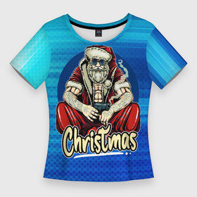 Женская футболка 3D Slim с принтом Санта криминалиус в Новосибирске,  |  | new year | арт | графика | дед мороз | зима | новый год | рождество | санта