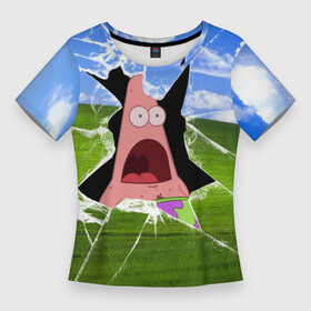 Женская футболка 3D Slim с принтом ПАТРИК  Сейчас будет локдаун в Новосибирске,  |  | patrick | sponge bob | spongebob | губка боб | звезда | квадратные штаны | мем | партик | сквэр пэнтс | спанч боб