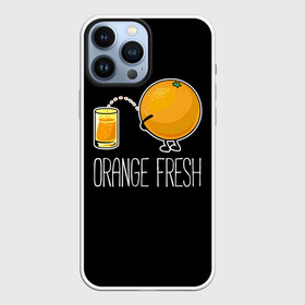 Чехол для iPhone 13 Pro Max с принтом Orange fresh   апельсиновый фрэш в Новосибирске,  |  | freshly squeezed | funny | joke | juice | orange | orange fresh | апельсин | апельсиновый фрэш | писает в стакан | прикол | свежевыжатый | сок | шутка