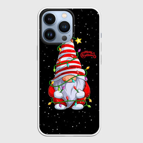 Чехол для iPhone 13 Pro с принтом Новогодний Гном с гирляндой   Gnome and Christmas lights в Новосибирске,  |  | christmas | dwarf | gnom | гирлянда | гном | лампочка | новый год | огоньки | рождество