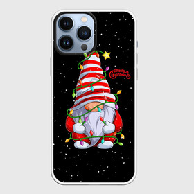 Чехол для iPhone 13 Pro Max с принтом Новогодний Гном с гирляндой   Gnome and Christmas lights в Новосибирске,  |  | christmas | dwarf | gnom | гирлянда | гном | лампочка | новый год | огоньки | рождество