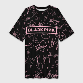 Платье-футболка 3D с принтом BLACKPINK АВТОГРАФЫ ЧЁРНЫЙ в Новосибирске,  |  | black  pink | blackpink | ddudu ddudu | jennie | jisoo | kpop | lalisa | lisa | rose | блекпинк | группа | ддуду ддуду | дженни | джису | корейская группа | кпоп | лисы | розовый | розэ | черный